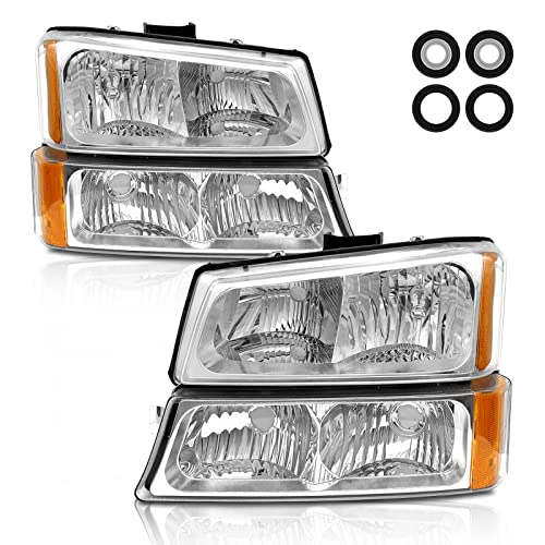 Black Friday - 60% OFF AS Headlight Assembly Compatible with 2003 2004 2005 2006 Chevy Silverado 1500/2500/3500 Chrome Housing Amber Reflector Driver and Passenger Side