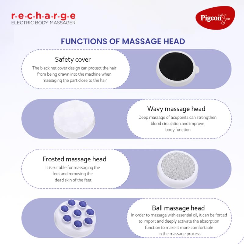 Pigeon Laze Electric Handheld Full Body Massager with 3 Massage Heads, Mesh Cover, Variable Speed Settings| For Pain Relief and Relaxation, Back, Arms, Leg & Foot| Blue & White Pigeon Laze Electric Handheld Full Body Massager with 3 Massage Heads, Mesh Cover, Variable Speed Settings| For Pain Relief and Relaxation, Back, Arms, Leg & Foot| Blue & White