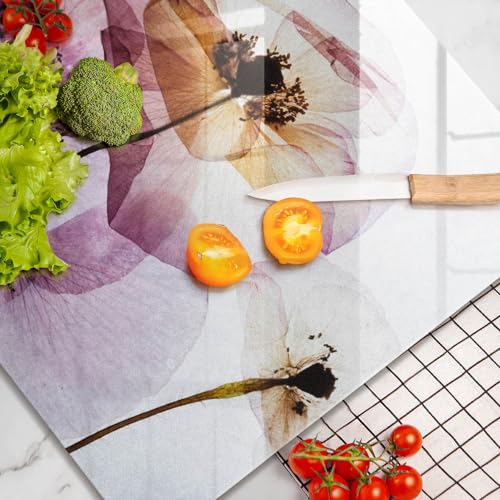 Planche à découper 60x52cm multifonctionnelle en verre résistant motif fleurs - 5