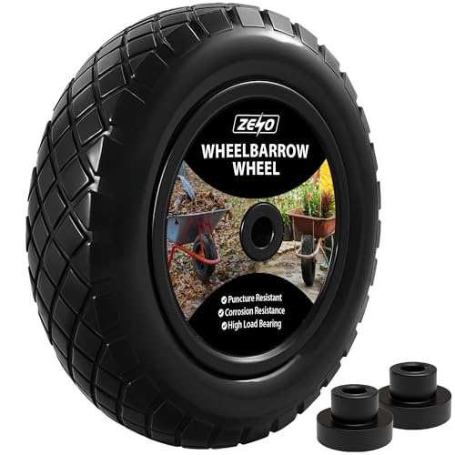 ZENO Wheelbarrow Wheel 14 | Puncture Proof Wheelbarrow Wheel Replacement 3.50-8 | Heavy Duty Solid Tyre Rim for Wheelbarrows Garden Trolley Trailer Truck | Deep Grip Tread | Reinforced Sidewalls