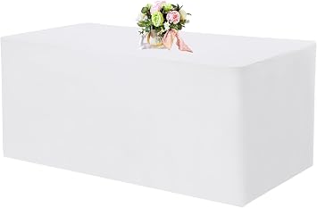 Fivenl Fitted Tablecloths 72 x 30 Inch, Rectangle Table Clothes for 6 Foot Tables, Washable Polyester Fabric Table Cover for Parties, Wedding, Banquet, Trade Show White, 6FT