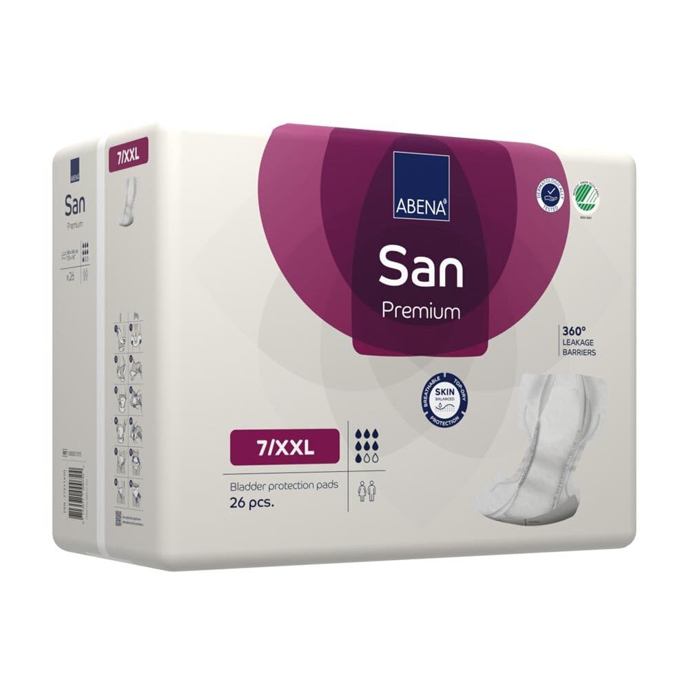 ABENA San Premium 7/XXL Premium Inkontinenzeinlagen für Damen und Herren (26x4= 104 Stück) | 2000 ml Saugfähigkeit, schnell einziehende, diskrete und anatomische einlagen