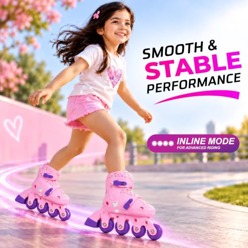 Image of Airavat 2-in-1 Rolling Skates for Kids | Convertible Roller & Inline Skates | ABEC-7 Bearings | High-Grip PU Wheels | Cushion Fit Padding | Secure Buckle & Strap | Pink