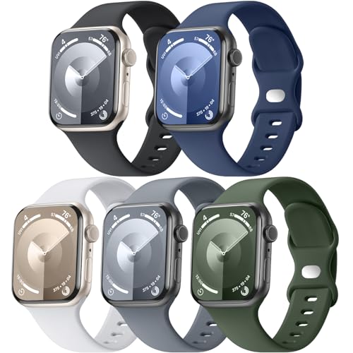 5 Pack Soft Silicone Bands - Compatible with Apple Watch Ultra 2 & Ultra Band 49mm 45mm 44mm 46mm 42mm 41mm 40mm 38mm Men Women, Maledan Sport Strap Band for Ultra 3/2/1 iWatch SE Series 11 10 9 8 7 6 5 4