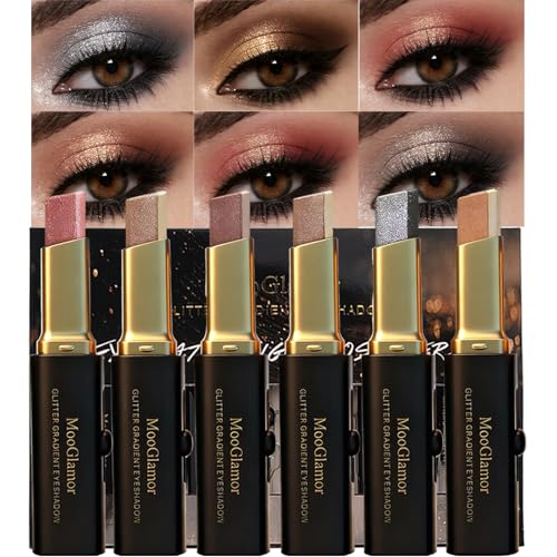 MooGlamor 6 Pcs Glitter Eye Shadow Stick Shimmer Eye Shadow Set with Two-Color Gradient and...
