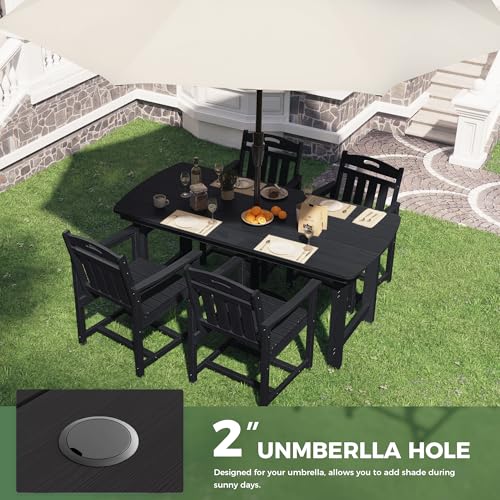 Image of HDPE Outdoor Patio Dining Set with Table & 4 Chairs, All-Weather 5-Piece Outdoor Table and Chairs, 2 inch Umbrella Hole, Patio Furniture for Garden, Backyard, Deck | Matte Black