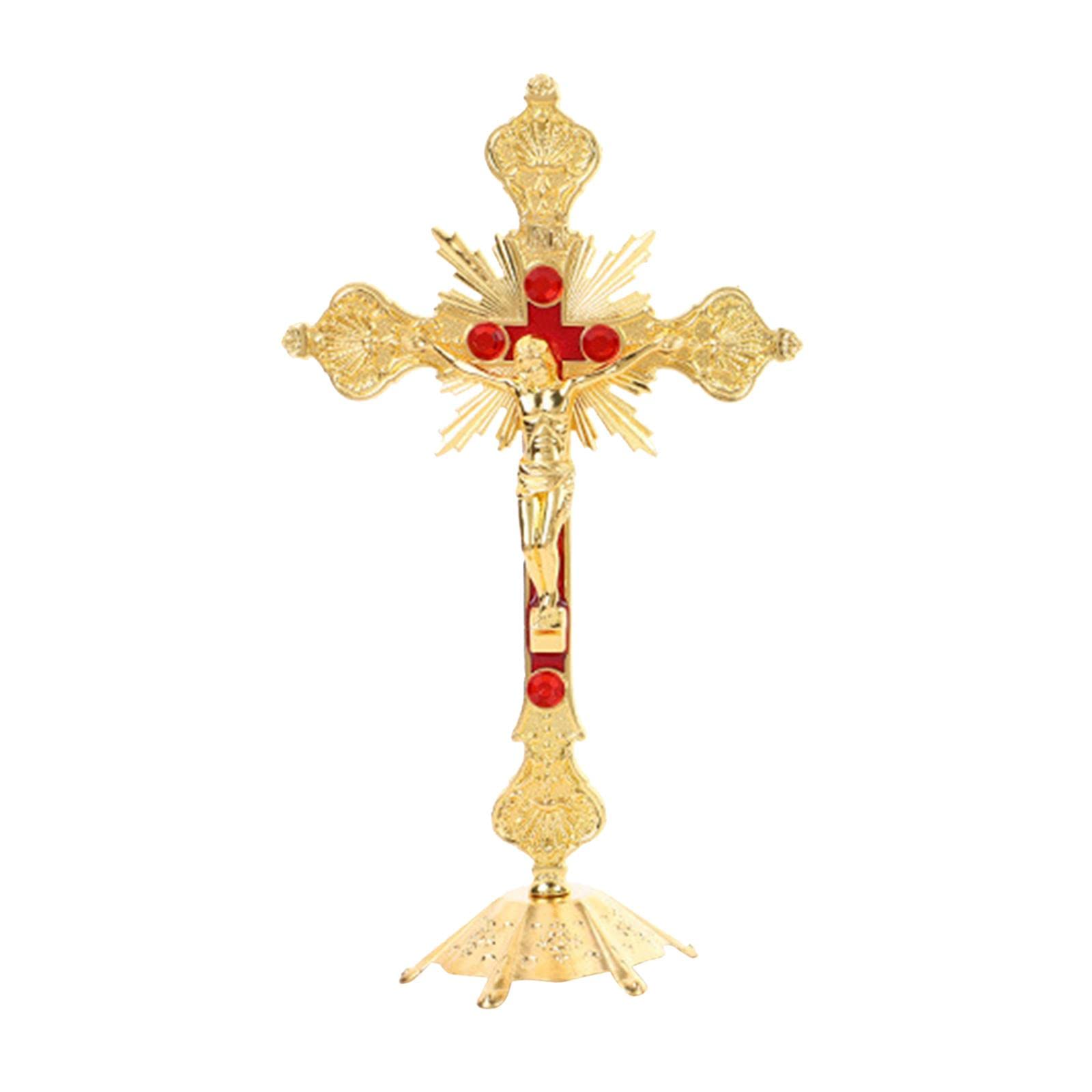 Geardeangloow Gold Church Relics Jesus On The Stand Cross Wall Crucifix Antique Home Chapel,