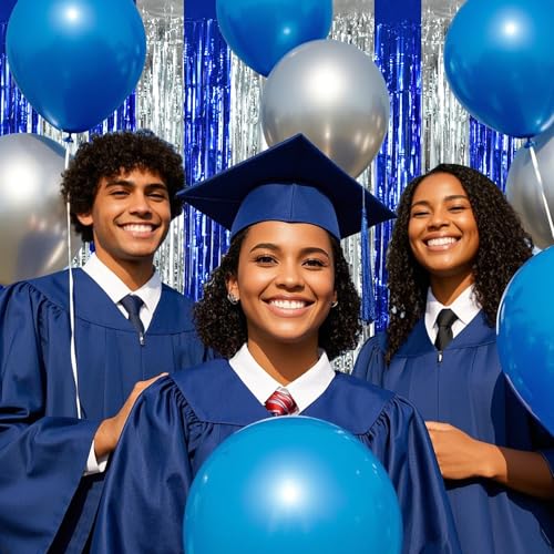Image of BEISHIDA 2Pcs Blue Silver Door Streamers Congrats Grade 2026 Decoration Backdrop Foil Fringe Tinsel Party Streamers Curtains for Birthday Graduation Winter Party Decoations (3.28 ft x 6.56 ft)