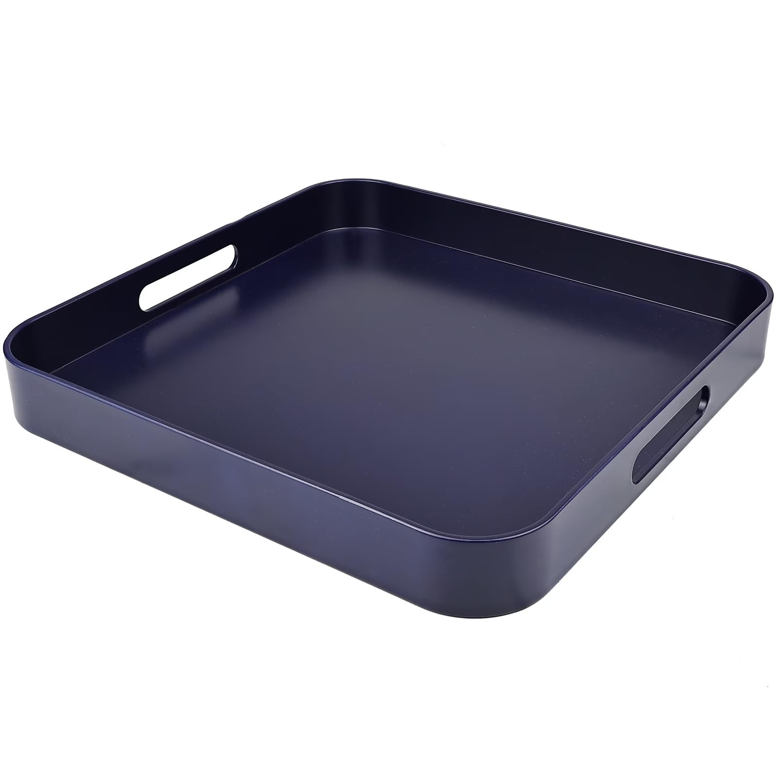 SforGUVA Square Navy Blue Decorative Serving Tray with Handles, Versatile Ottoman Tray for Coffee Table, Entertaining, Outdoor Patio, Living Room, 13”