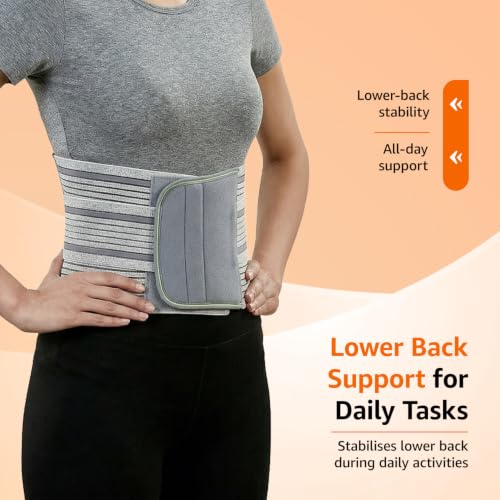 Image of Amazon Basics Lumbar Sacral Belt | Adjustable Back Support for Lower Back Pain & Muscle Spasms | Breathable Compression for Lifting, Sitting & Daily Use | Men & Women | Medium