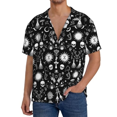 Men's Floral Cuban Collar Shirt Halloween Goth Gothic Raven Crow