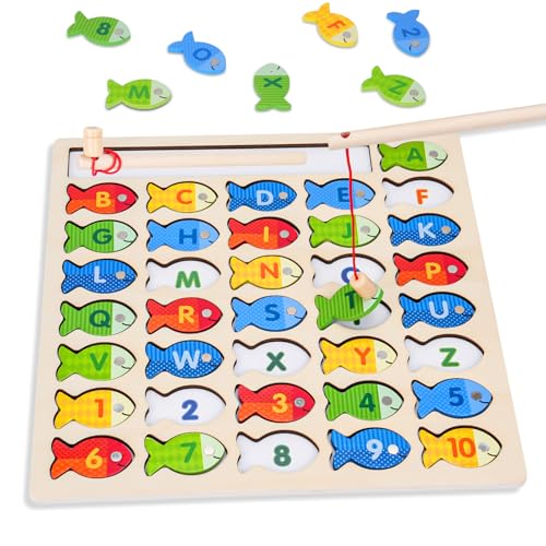 QTATOIU Magnet Fishing Toys for Alphabet and Numbers Learning, 3 Year Old Boy Gift