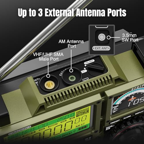 Image of Raddy RF919 SSB Shortwave Radio with NOAA Weather Band, Full Band FM AM SW VHF UHF AIR CB WB and SSB Receiver, with Antenna Tuner, 3 External Antenna Ports, 5000mAh Rechargeable Battery (Army Green)
