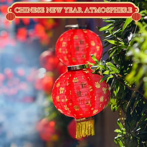 Image of Geelin 6 Pcs Chinese 2026 New Year Lanterns Golden Fu Red Party Lanterns Festival Red Lamp Shade Traditional Hanging Chinese Party Decorations for Spring Festival Celebration(10 Inch)