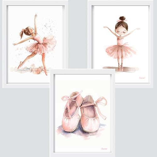 Originalys Ballerine, 3 posters in formato A4, per cameretta dei bambina, poster di ballerine dai toni rosa, poster decorativi per bambina. in formato DIN A4 (cornice non inclusa)