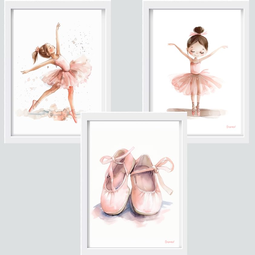 Bailarinas, 3 laminas para habitación de niña y bebé, pósters de bailarinas en tonos rosados suaves, carteles decorativos para niña. en formato DIN A3 o A4 (marco NO incluido)