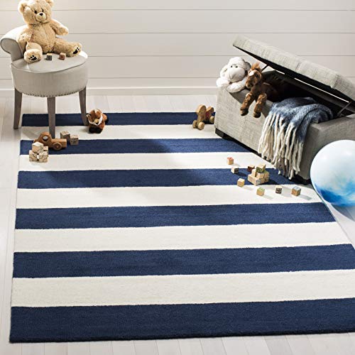Tapete artesanal de lana 6' x 9', navy e ivory miniatura 2