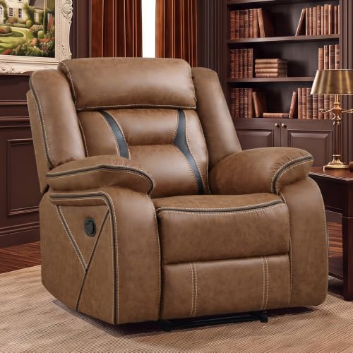 Image of EBELLO Faux Leather Manual Recliner Chair, Modern Design Single Reclining Sofa Chair with Comfortable Armrest and Backrest, Furniture for Living Room, Bedroom, Brown