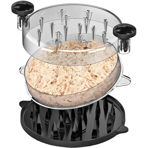 Upgraded Chicken Shredder Tool Twist, Professional Visible Meat Shredder Machine with Removable Plate,Transparent Cover, Ergonomic Handle, Anti-Slip Chicken Grinder, Dishwasher Safe (black) (Black) Cover