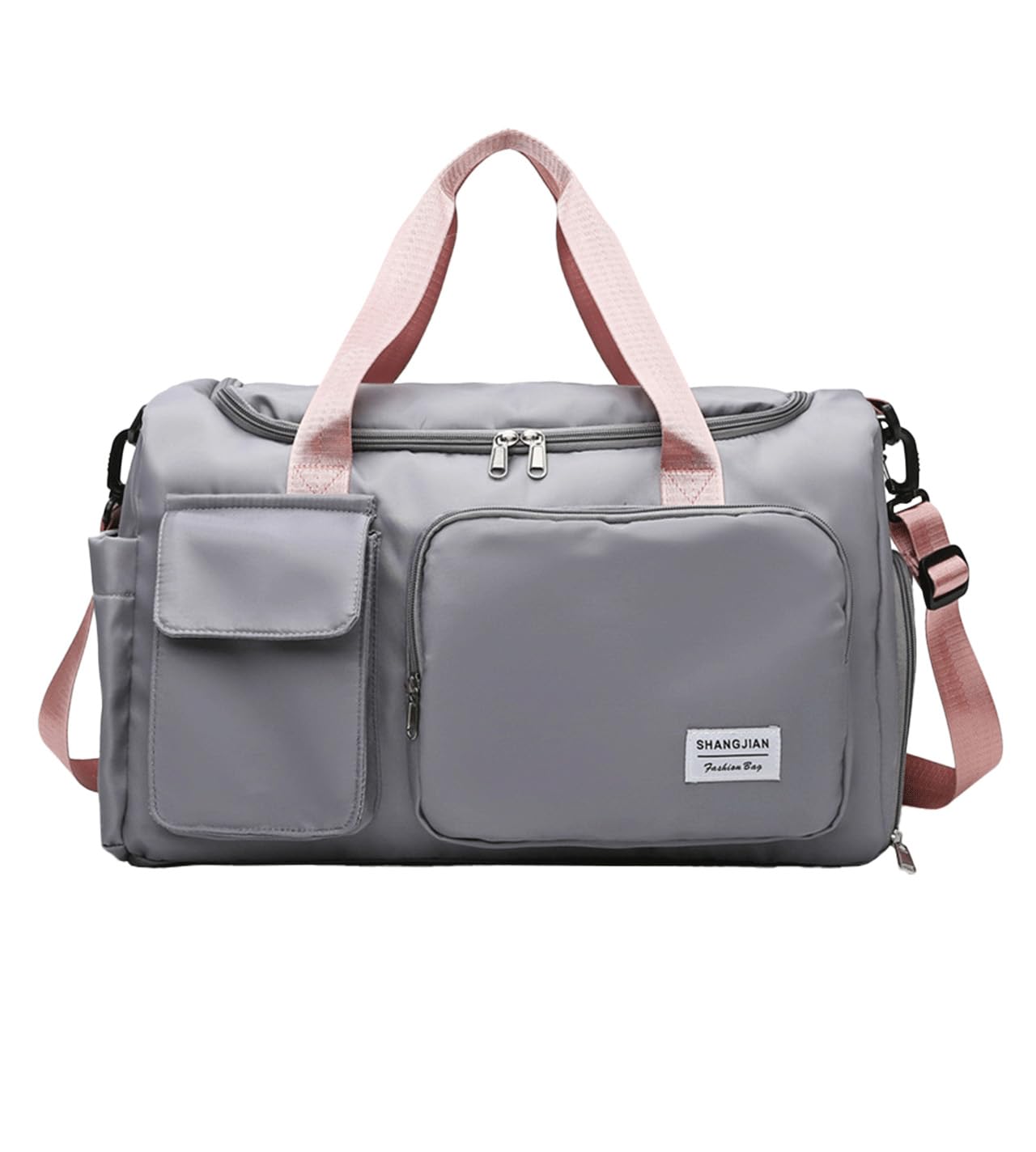 Mouhuo Womens Mens Sports Gym Bag Duffle Bag with Shoes Compartment, Weekend Travel Bag Overnight Bag for Women, Water Resistant Holdall Hospital Bag for Swimming,Grey and Pink