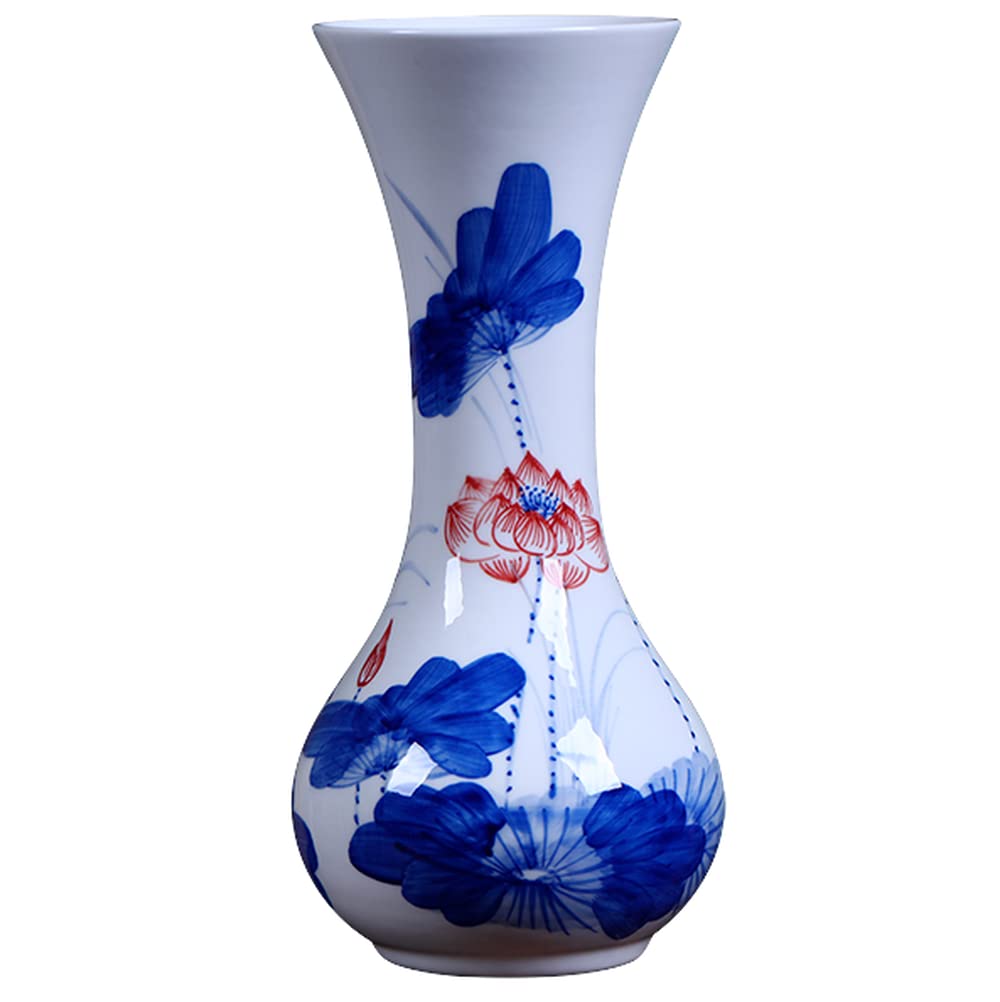 Rohcghc One Color Chinese Porcelain Vases, Ceramic Vase,Flower,Chinese,Art Decorative, 10.6Inch Jingdezhen Hand Painted Lotus Pattern