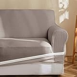 Topfinel ソファーカバー 3人掛け 肘付き 無地 北欧風 ストレッチ フィットタイプ 伸縮素材伸び良く 滑り止め 柔らかい 犬 猫 傷 防止 超便利 四季適用(タウプ)