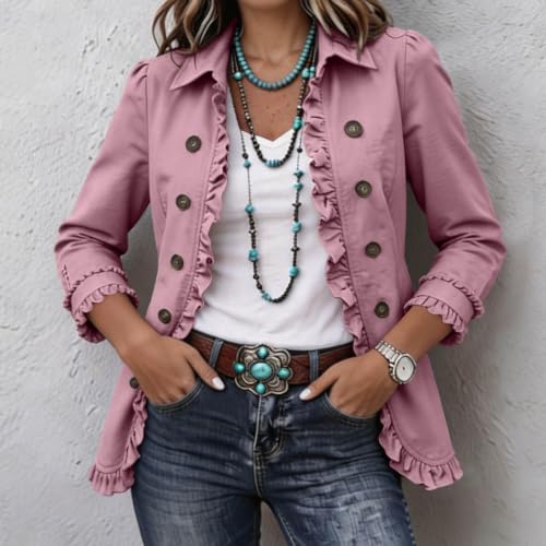 Womens Jackets Dressy Casual Ruffle Peplum Lapel Lightweight Jacket Pink - image 2