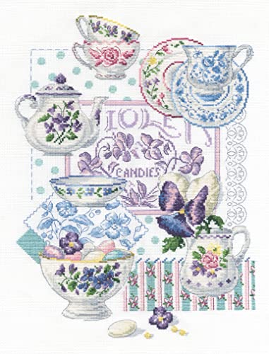 DMC Crockery and Violets BK769 Embroidery Cross Stitch Kit, Width 9.8 x Height 13.8 inches (25 x 35 cm), 16 Count, 60 Eyes
