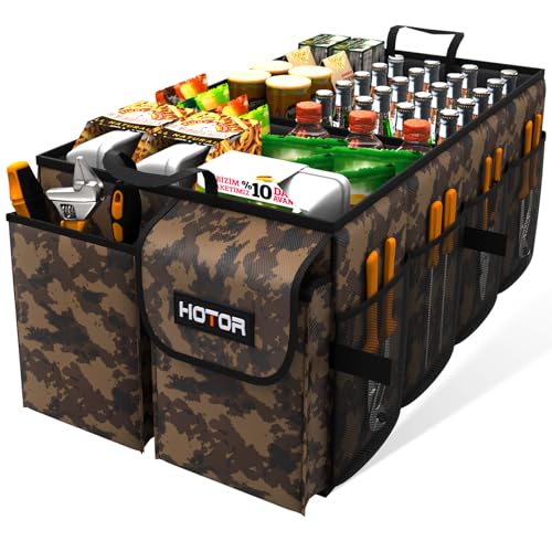 Image of HOTOR Trunk Organizer - Car Organizer, Foldable Trunk organizer for SUVs & Sedans, Sturdy Car Organization for Car Accessories, Tools, Sundries, Brown Camouflage, 2 Compartments, 21.3 inchx12.6 inchx10.6 inch