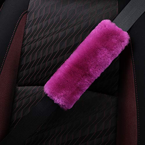 Image of OGLAND 2 Pack Sheepskin Car Seat Belt Cover Pads | Wool Seatbelt Cushions