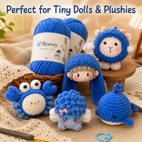 Image of Skinny Chenille Yarn for Crocheting - 6 Pack of 50g /158yd (948yd Total) - Soft Matte Thin Chenille CYC #2 - Fine Weight Baby Yarn for Plush Toys, Baby Blankets & Small Crafts(Navy Blue)