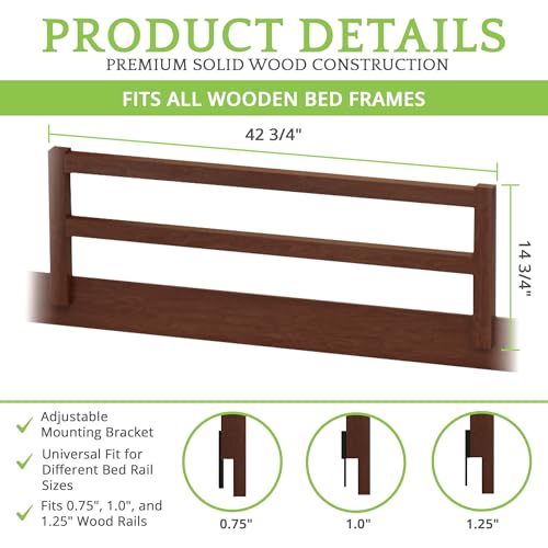 Image of Safety Guard Rail for Baby, Kids, and Children - Solid Wood Safety Bed Rail for Toddlers - Easy Installation - Premium Protection for Bunk, Twin, Full, Queen and King Size Beds - (Chocolate Mist)