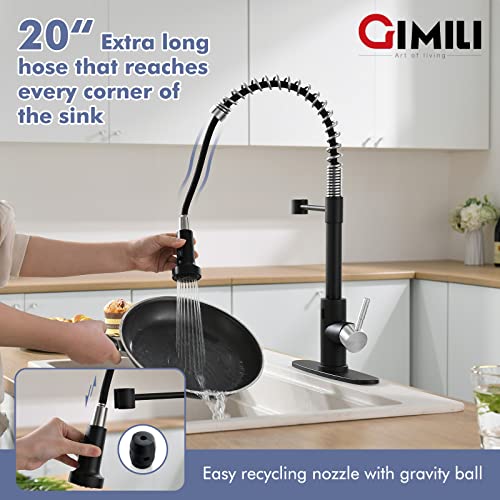 Image of GIMILI Black and Nickel Touchless Kitchen Faucet with Pull Down Sprayer, Motion Sensor Smart Hands-Free Single Handle Kitchen Sink Faucet, Single Hole Kitchen Spring Faucet