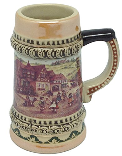Essence of Europe Gifts Ceramic Beer Stein with German Village Dancers Shot Glass 3.5