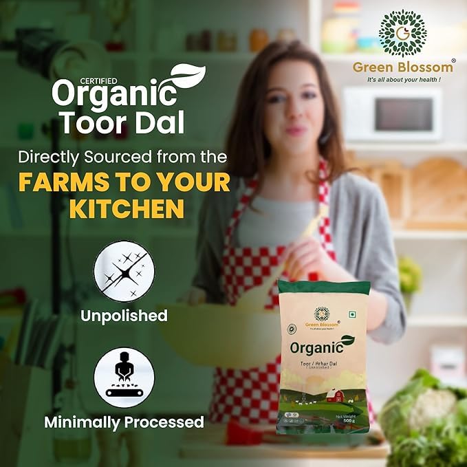 Green Blossom Organic Toor/Arhar Dal| Unpolished Split Pigeon Pea | Chemical-Free | 100% Vegan | Quality Pulses for Healthy Indian Cooking"- 10kg (1kg x Pack of 10) 1