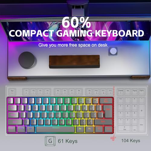 Image of Snpurdiri 60% Wired Gaming Keyboard, RGB Backlit Ultra-Compact 61 Keys 60 Percent Mini Gaming Keyboard for PC /Mac Gamer, Typist, Travel, Easy to Carry on Business Trip(Iron Grey)
