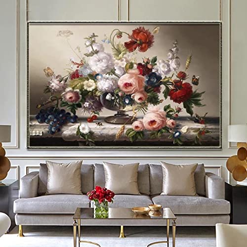 Toile de peinture fleurs salon 60x80 cm art mural vintage et affiche nature morte européenne
