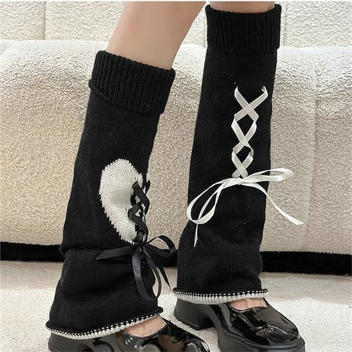 Image of Goth Knitted Leg Warmers for Women Punk Flared Graphic Long Rave Y2k