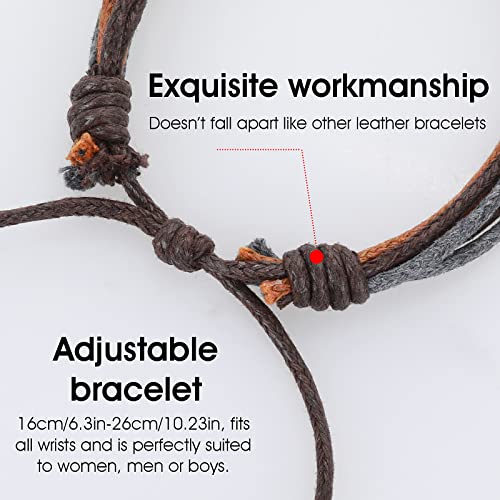 Yolev 5 Stück Lederarmband Herren Wickelarmbänder für Männer Frauen Hanfseil Holzperlen Ethnisches Tribal Armband Goth Bracelet Men Geflochten Breites Armbänder Set Herrenarmbänder