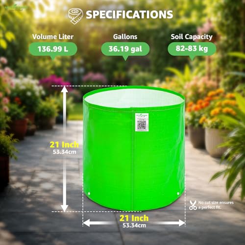 Image of Anandi Green's Hdpe Uv Protected 260 GSM Round Green Colour Plants Grow Bags Suitable for Terrace and Vegetable Gardening 21x21 INCH Pack of 2