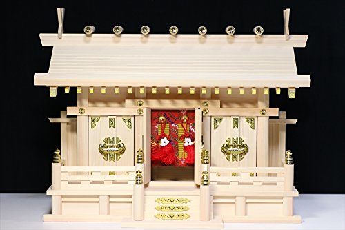 やまこう 神棚 三社 セット 通し屋根 大型 ■ 深紅のお御簾 純国産 神棚セット 美しい、東濃桧 ■ お社本体サイズ (cm) 高さ53 幅68 奥行31