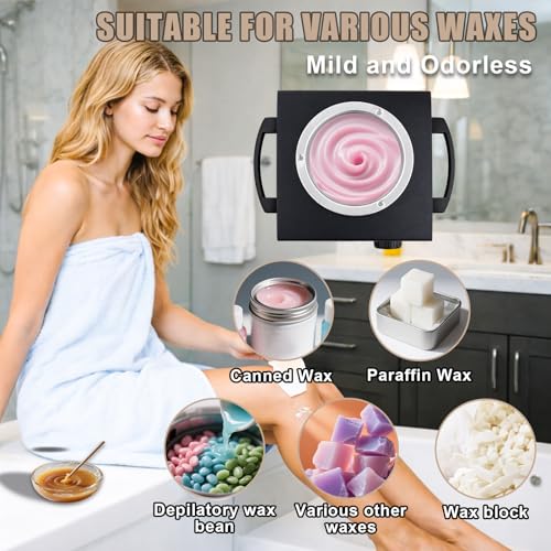 Image of Electric Wax Warmer Machine for Body Hair Removal Hot SPA Aluminum Heater with Wooden Wax Sticks-Single Pot (Black)