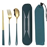 Photo Gallery muka - set di 3 posate portatili con forchetta, cucchiaio e bacchette con custodia, colore: verde Photo Gallery muka - set di 3 posate portatili con forchetta, cucchiaio e bacchette con custodia, colore: verde