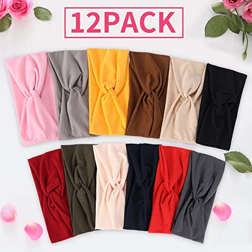 Image of Tyfthui 12 Pack Headbands for Women, Fashionable Sports Hairbands, Elastic Wide Headbands Non Slip Workout Yoga Sport Headbands for Women (Color B)