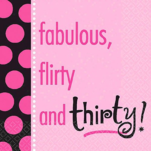 Another Year of Fabulous 30th Birthday Party Adult Birthday Party Napkins, Pack of 16, Pink/Black , 5"x5" Paper