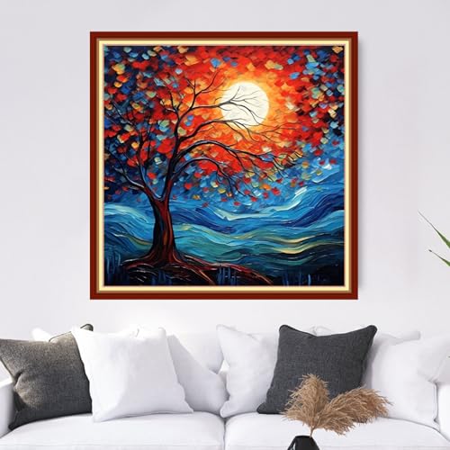 Image of Dooxvey Cross Stitch Kits for Adults Stamped Full Range of Embroidery Starter Kits for Beginners 11CT Printed Cross Stitch Patterns Needlepoint Kits Stamped Crossstitch- Starry Sky Tree 18x18 inch