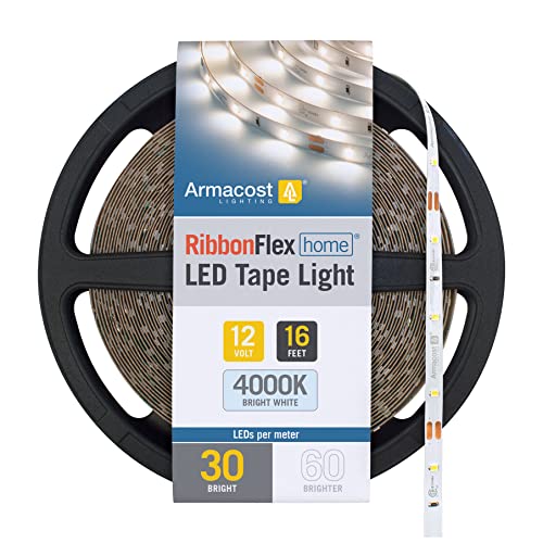 Armacost Lighting 151232 RibbonFlex Home 12V White LED Strip Light Tape 30 LED/m 4000K 16 ft (5m)