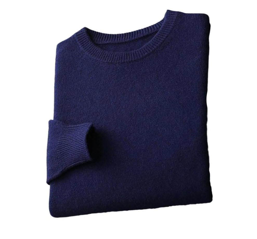 Men's 100 Percent Solid Wool Crew Neck Seamless Pullover Sweater Loose Fit Casual Knit Top