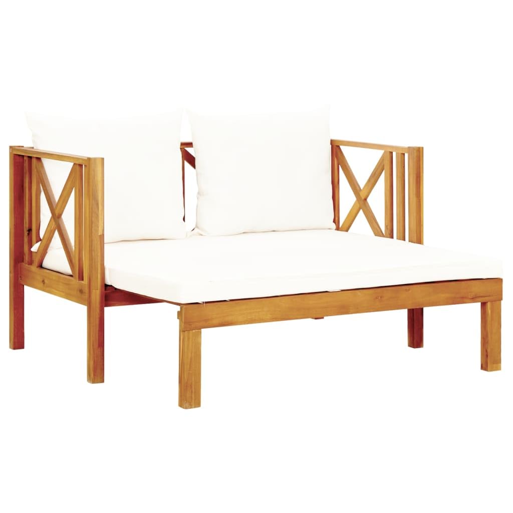 Fengshui Panca da giardino in acacia massiccio, 122 cm, con cuscino | Legno trattato ad olio, multifunzionale come letto da giorno, imbottitura spessa, facile da pulire
