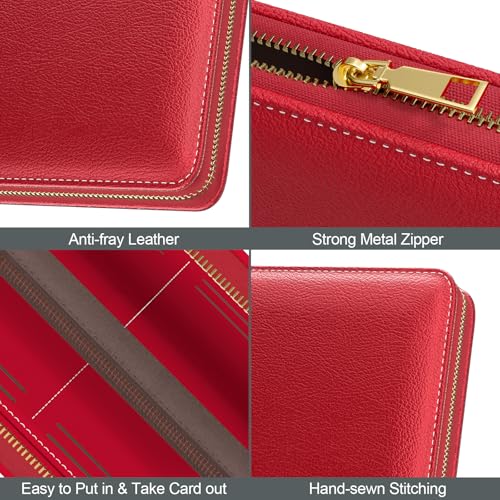 Image of Nipichsha Womens Wallet, RFID Wristlet Wallet for Women, Cute Ladies Purse, Large Credit Card Clutch Purse, Leather Card Holder Wallets with Zipper & Phone Holder, Red
